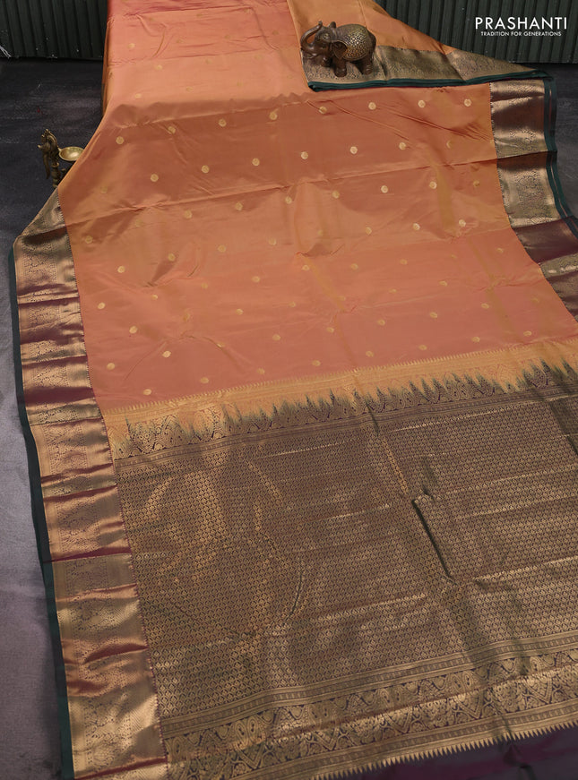 Bangalori silk saree dual shade of peach and green with zari woven buttas and zari woven border