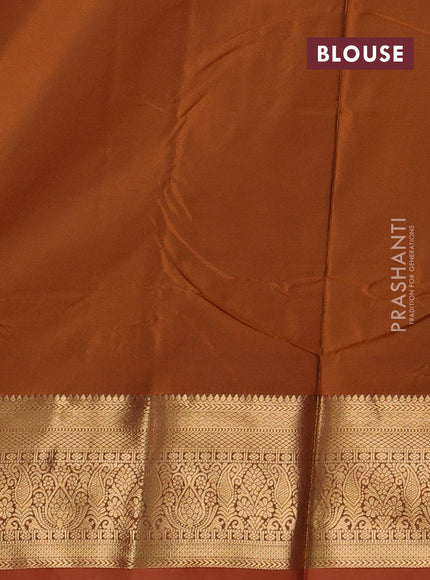 Bangalori silk saree bottle green and rust shade with allover zari woven buttas and zari woven border
