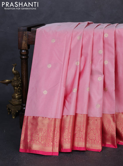 Bangalori silk saree pastel pink and pink with zari woven buttas and zari woven border
