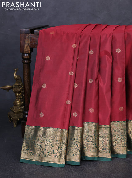 Bangalori silk saree maroon and bottle green with zari woven buttas and zari woven border