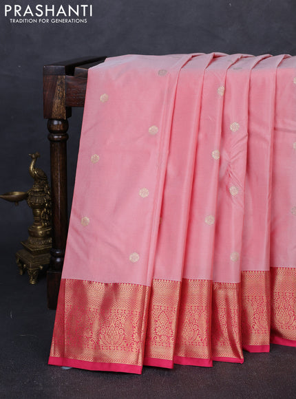 Bangalori silk saree pastel pink and pink with zari woven buttas and zari woven border