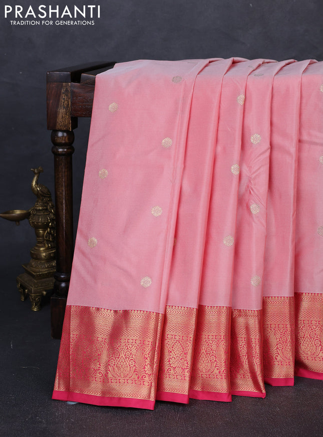 Bangalori silk saree pastel pink and pink with zari woven buttas and zari woven border