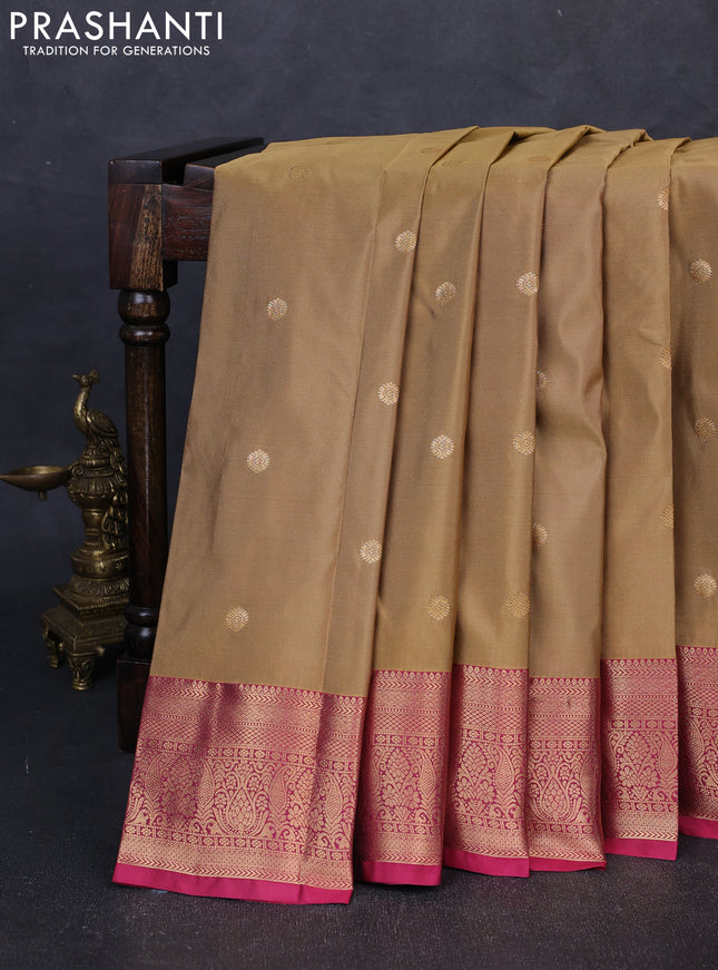 Bangalori silk saree sandal and pink with zari woven buttas and zari woven border