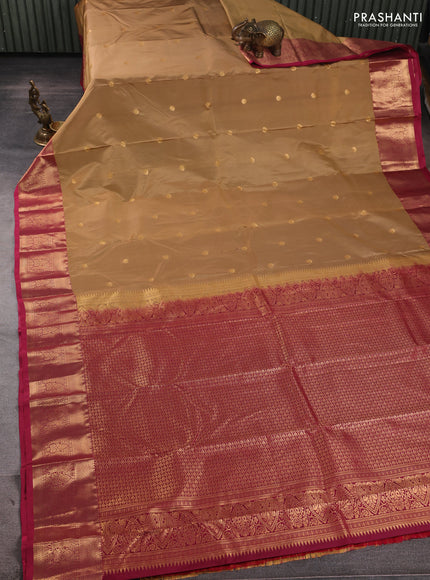Bangalori silk saree sandal and pink with zari woven buttas and zari woven border