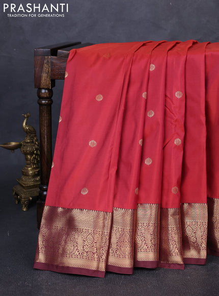 Bangalori silk saree red and coffee brown with zari woven buttas and zari woven border