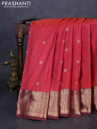 Bangalori silk saree red and coffee brown with zari woven buttas and zari woven border