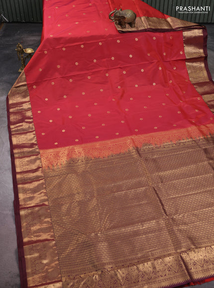 Bangalori silk saree red and coffee brown with zari woven buttas and zari woven border