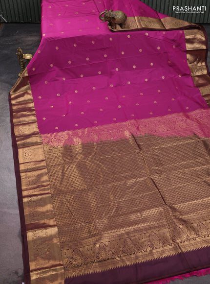 Bangalori silk saree pink and coffee brown with zari woven buttas and zari woven border