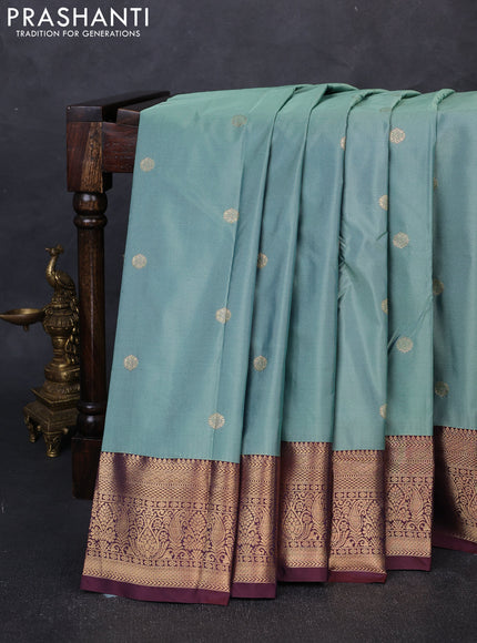 Bangalori silk saree pastel green and coffee brown with zari woven buttas and zari woven border
