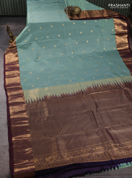 Bangalori silk saree pastel green and coffee brown with zari woven buttas and zari woven border