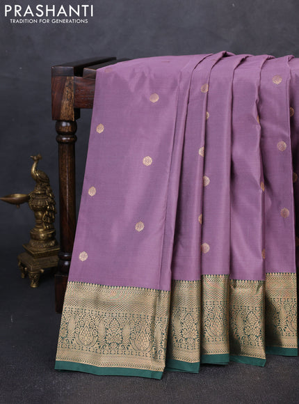 Bangalori silk saree pastel purple and bottle green with zari woven buttas and zari woven border