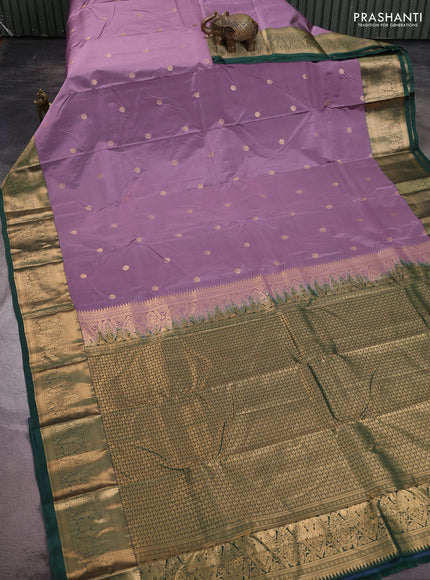 Bangalori silk saree pastel purple and bottle green with zari woven buttas and zari woven border