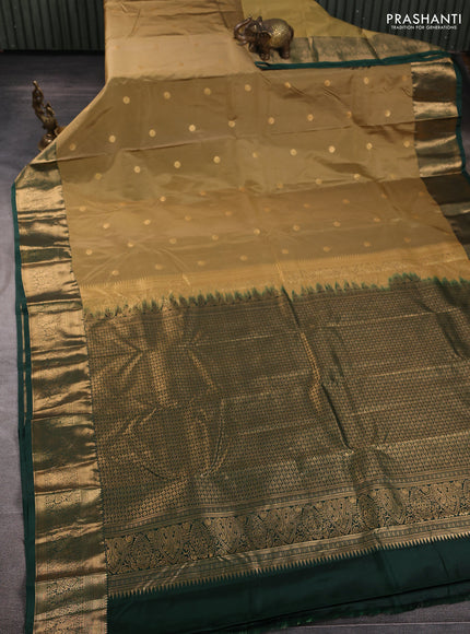 Bangalori silk saree sandal and bottle green with zari woven buttas and zari woven border