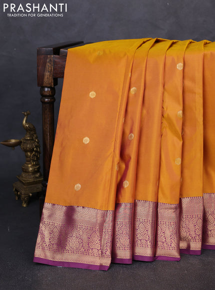Bangalori silk saree dark mustard and wine shade with zari woven buttas and zari woven border