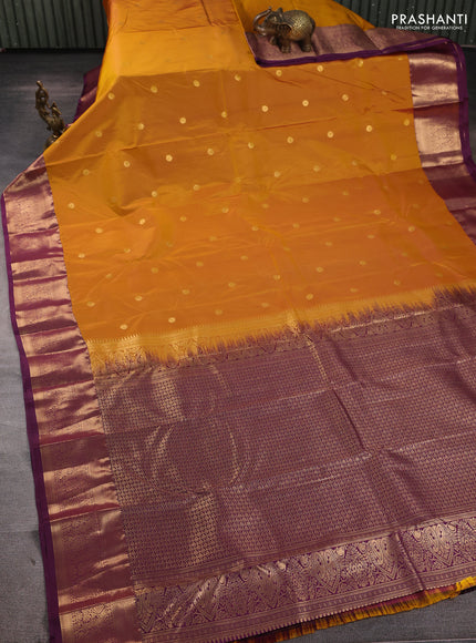 Bangalori silk saree dark mustard and wine shade with zari woven buttas and zari woven border
