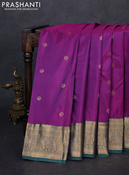 Bangalori silk saree magenta pink and bottle green with zari woven buttas and zari woven border