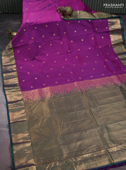 Bangalori silk saree magenta pink and bottle green with zari woven buttas and zari woven border