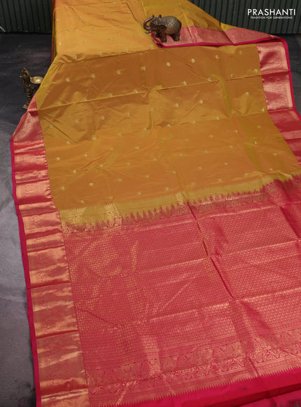 Bangalori silk saree dark mustard and pink with zari woven buttas and zari woven border