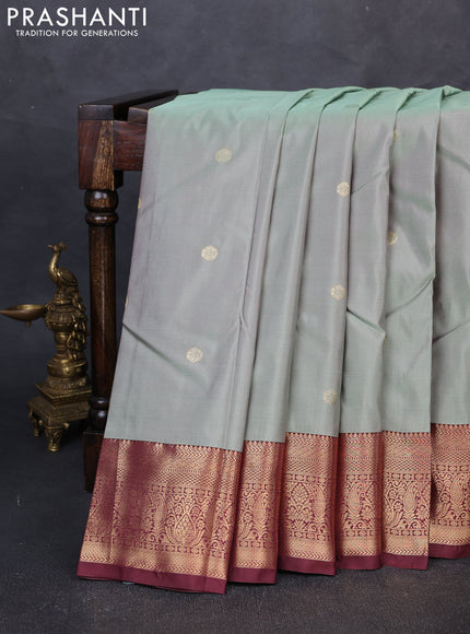 Bangalori silk saree pastel green and coffee brown with zari woven buttas and zari woven border