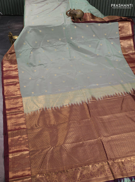 Bangalori silk saree pastel green and coffee brown with zari woven buttas and zari woven border