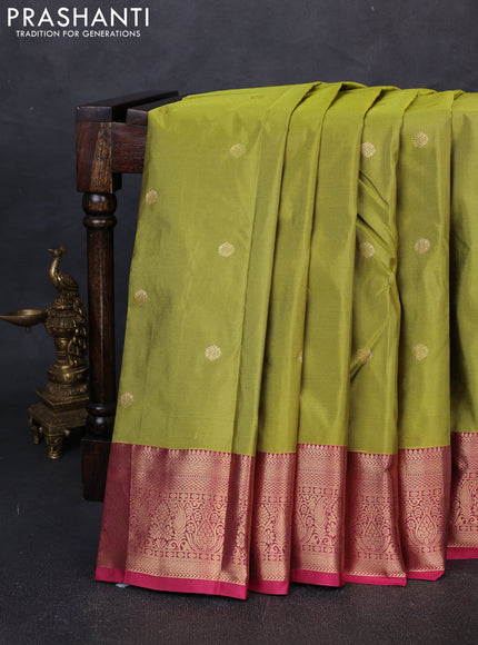 Bangalori silk saree lime green and pink with zari woven buttas and zari woven border