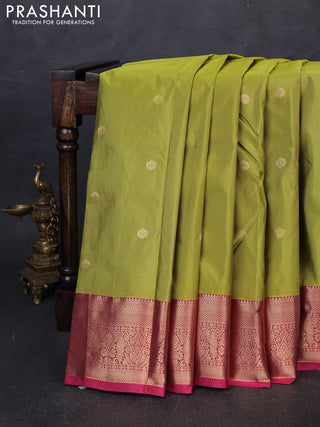 Bangalori silk saree lime green and pink with zari woven buttas and zari woven border