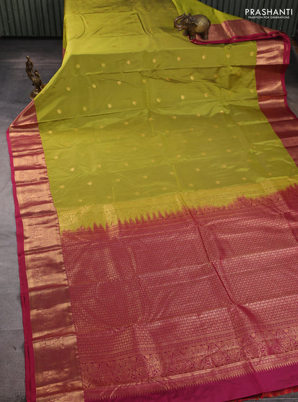 Bangalori silk saree lime green and pink with zari woven buttas and zari woven border