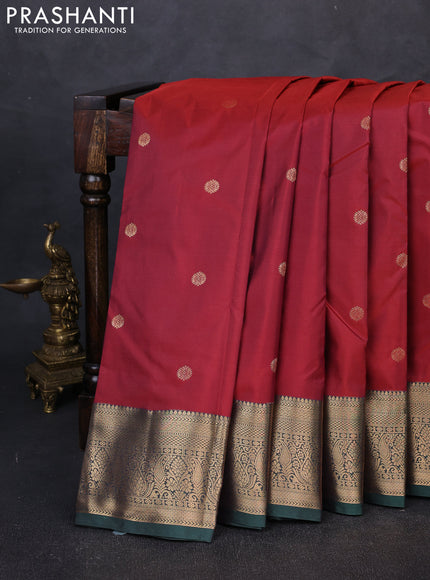Bangalori silk saree maroon and green with zari woven buttas and zari woven border