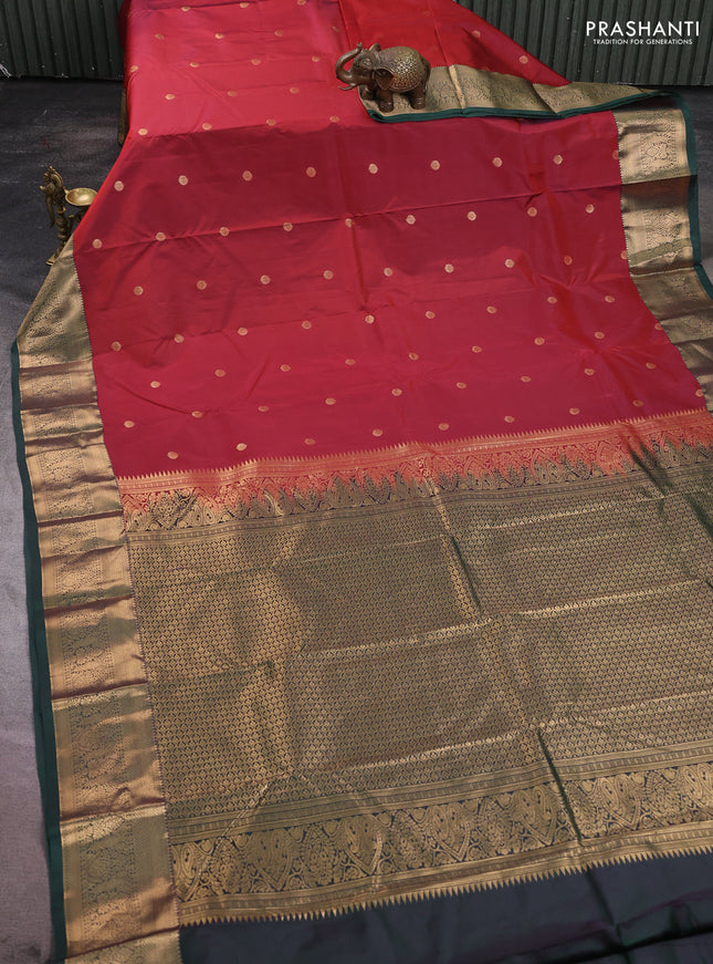 Bangalori silk saree maroon and green with zari woven buttas and zari woven border