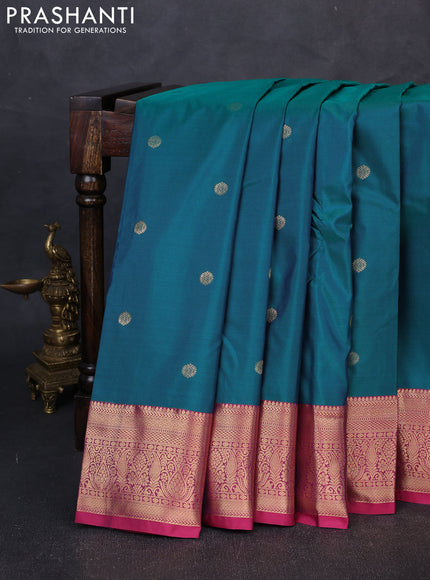 Bangalori silk saree green and pink with zari woven buttas and zari woven border