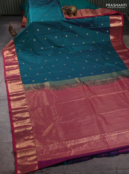 Bangalori silk saree green and pink with zari woven buttas and zari woven border