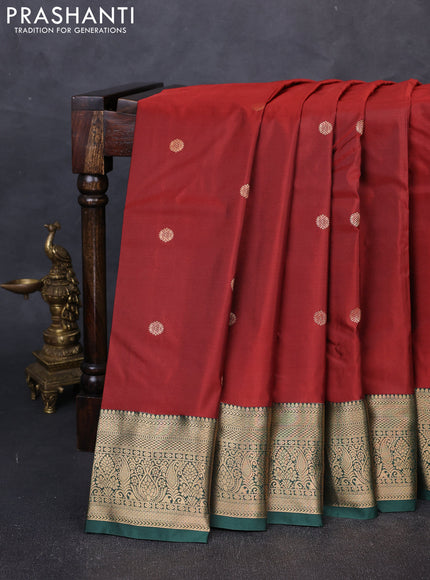 Bangalori silk saree maroon and green with zari woven buttas and zari woven border