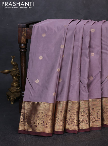 Bangalori silk saree mauve pink and coffee brown with allover zari woven buttas and zari woven border
