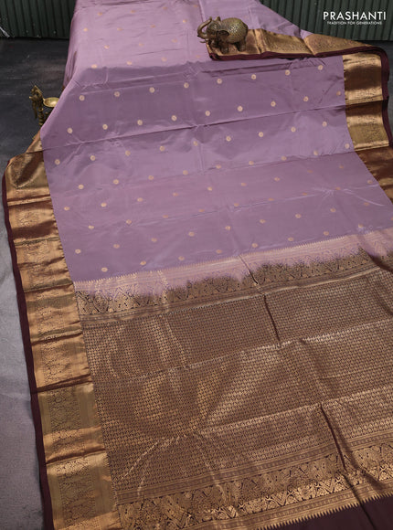Bangalori silk saree mauve pink and coffee brown with allover zari woven buttas and zari woven border