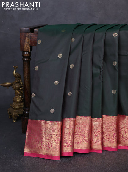 Bangalori silk saree bottle green and pink with allover zari woven buttas and zari woven border