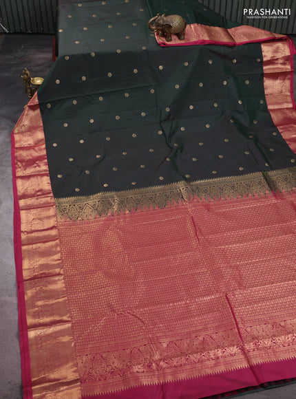Bangalori silk saree bottle green and pink with allover zari woven buttas and zari woven border