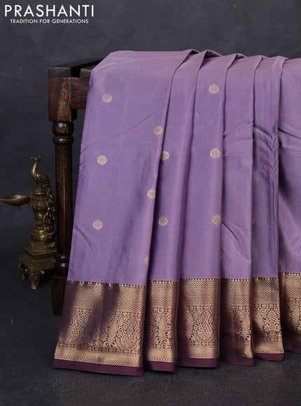 Bangalori silk saree lavender and coffee brown with allover zari woven buttas and zari woven border