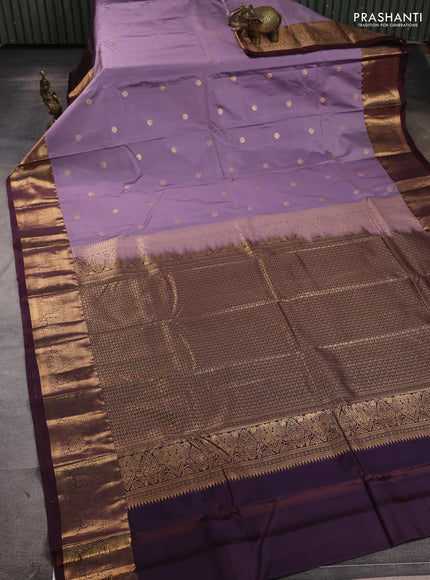 Bangalori silk saree lavender and coffee brown with allover zari woven buttas and zari woven border