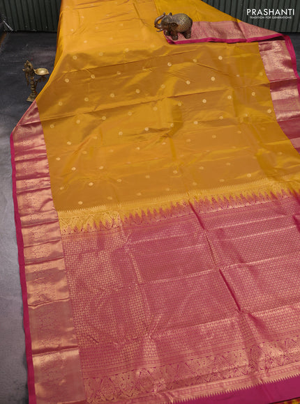 Bangalori silk saree mustard yellow and maroon with zari woven buttas and zari woven border
