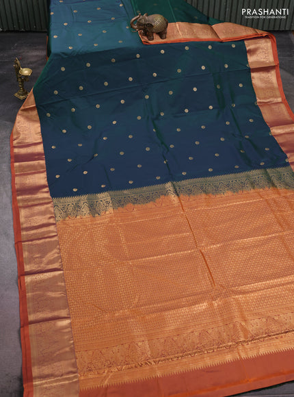 Bangalori silk saree bottle green and rust shade with zari woven buttas and zari woven border