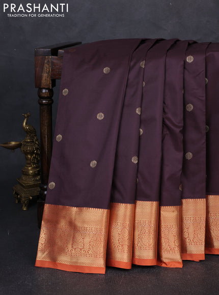 Bangalori silk saree coffee brown and rust shade with allover zari woven buttas and zari woven border