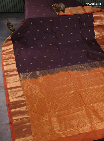 Bangalori silk saree coffee brown and rust shade with allover zari woven buttas and zari woven border