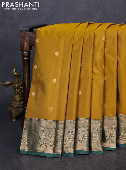 Bangalori silk saree mustard yellow and green with zari woven buttas and zari woven border