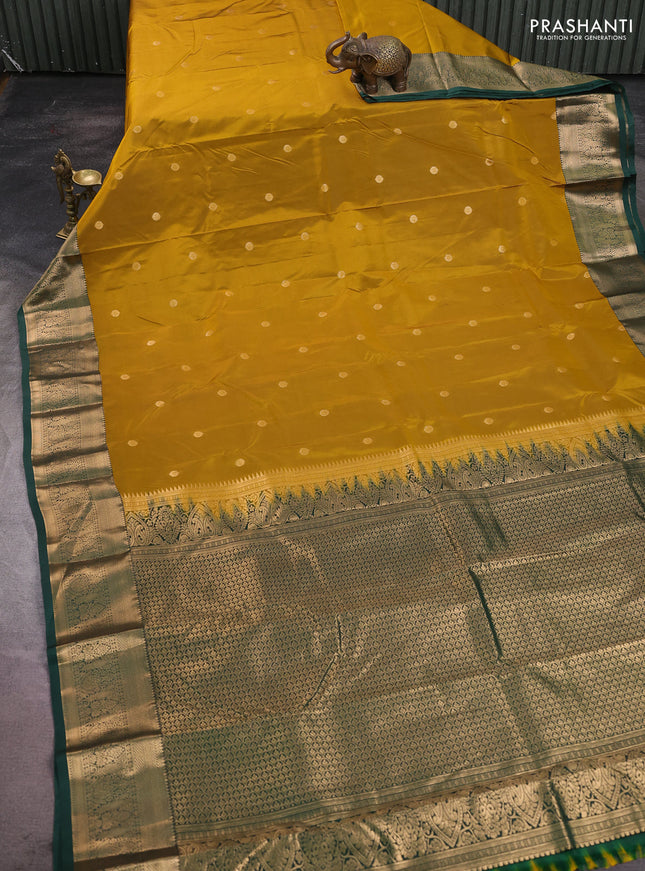 Bangalori silk saree mustard yellow and green with zari woven buttas and zari woven border