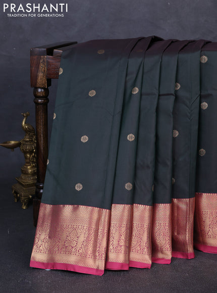 Bangalori silk saree bottle green and pink with zari woven buttas and zari woven border