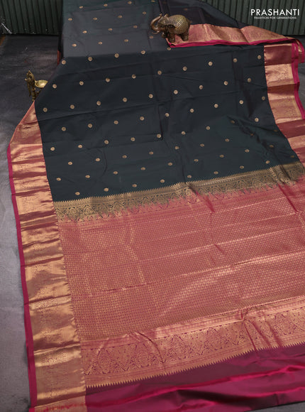 Bangalori silk saree bottle green and pink with zari woven buttas and zari woven border