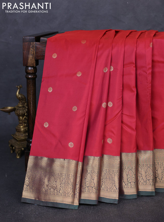Bangalori silk saree red and green with zari woven buttas and zari woven border