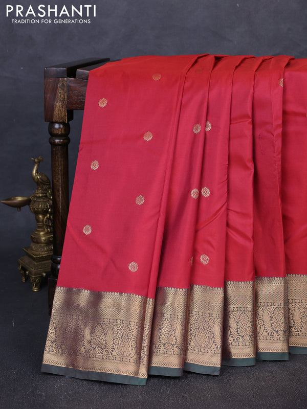 Bangalori silk saree red and green with zari woven buttas and zari woven border
