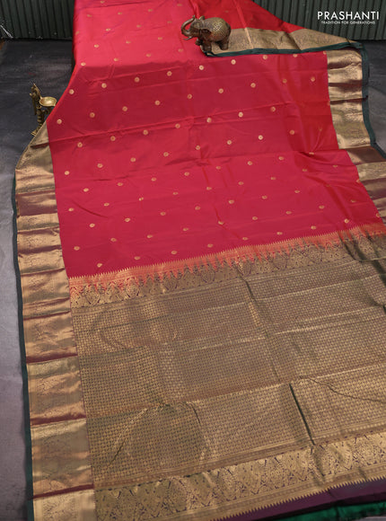 Bangalori silk saree red and green with zari woven buttas and zari woven border