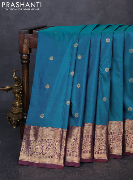 Bangalori silk saree peacock green and coffee brown with allover zari woven buttas and zari woven border